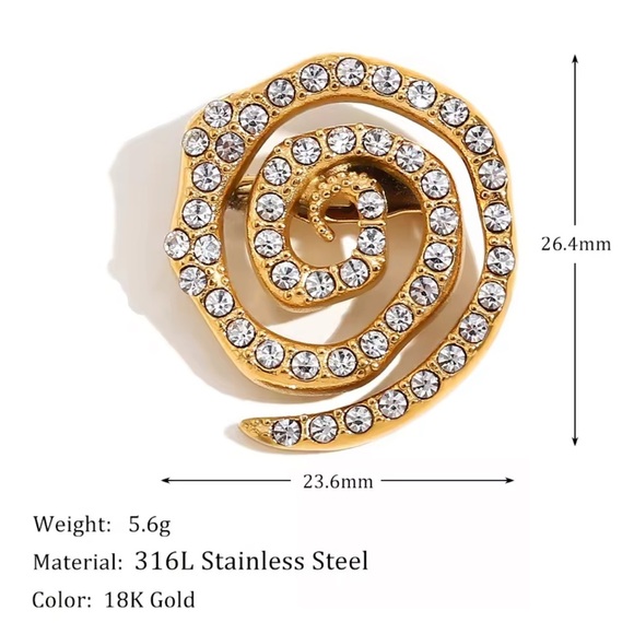 Gold Spiral Brooch with Crystals - Picture 7 of 12